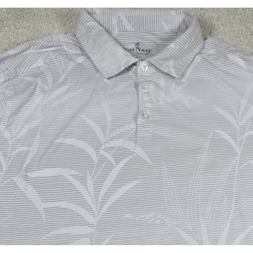 Nat Nast Polo Shirt Mens XXL Grey White‎ Palm Leaf Striped Luxury Originals